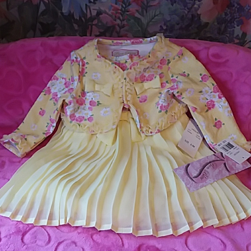 BON BLEU ADORABLE YELLOW THREE PIECE DRESS SET NWT